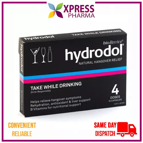 Hydrodol Hangover Relief 16 Capsules- 4 Doses NEW XPRESS