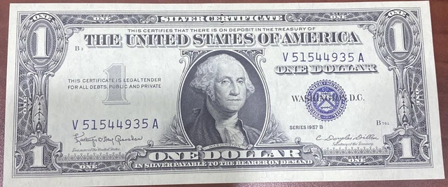 Crisp United States Silver Certificate 1$ Bill 1957 B Series Extremely Fine Blue