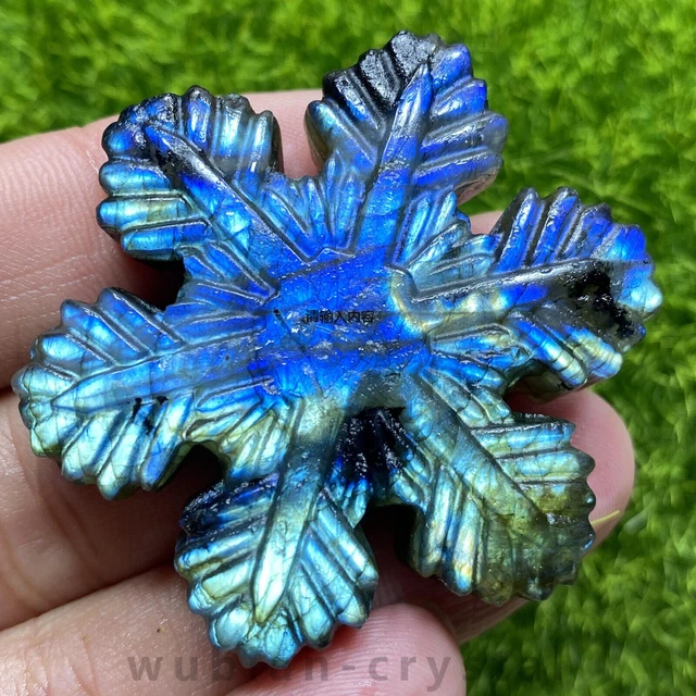 A+ Natural Labradorite Quartz Hand carved Snowflake Crystal Reiki healing 1pc