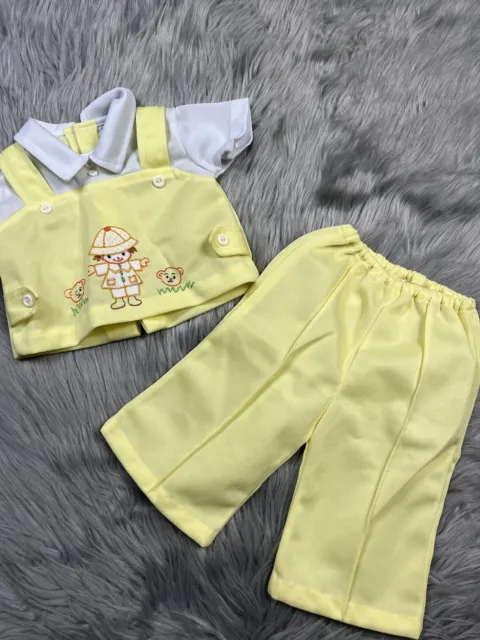 Vintage Baby Boys Polyester Mayfair Yellow Embroidered Shirt Pants Set