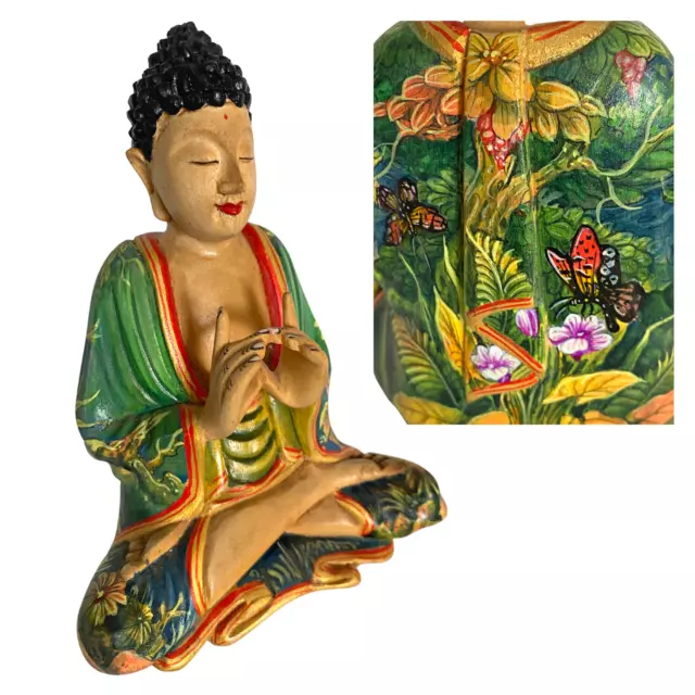 Jungle Buddha Manidhari Mudra Statue Painted Wood Carving Sculpture Bali Art