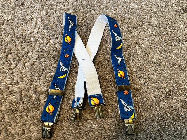 Vintage Spaceship Planet Noon Space Child Kid Size Suspenders Blue Graphic