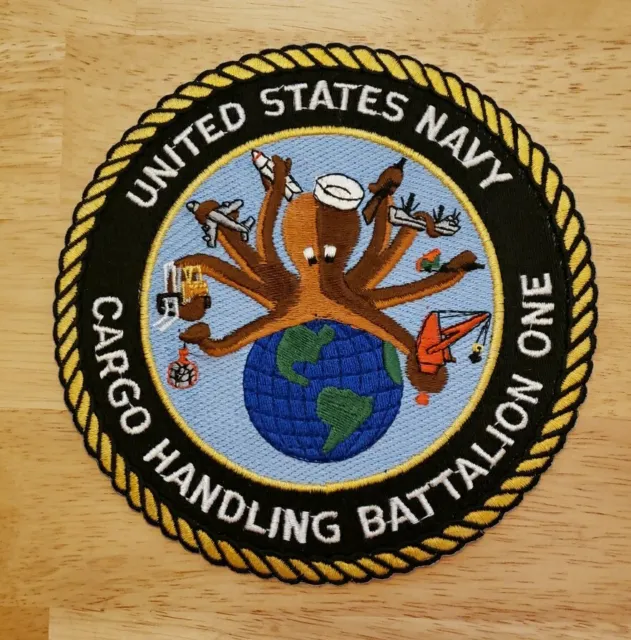 USN US Navy Cargo Handling Battalion One Octopus Patch RARE 6” Iron/Sew-On