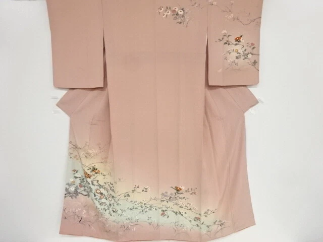 46086# Japanese Kimono / Antique Kimono / Stream With Floral Plants