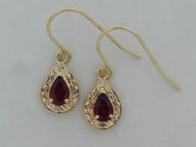 NATURAL GARNET WITH Diamond Dangle & Drop Earrings Solid 14kt Yellow ...