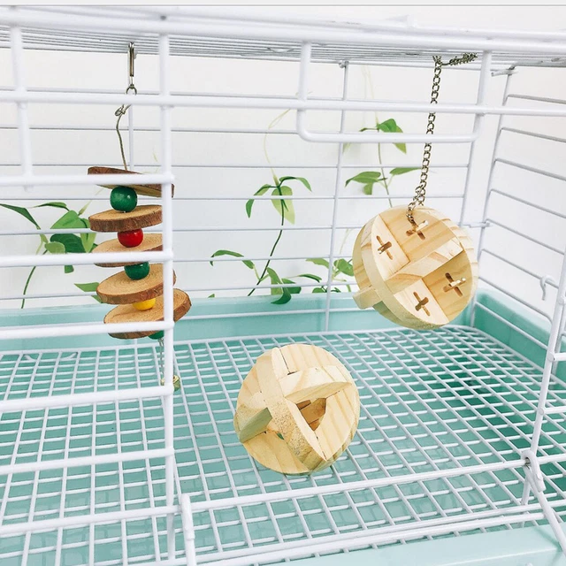 2x Naturholz Kugelkauspielzeug für Vogel Papagei Hamster Kaninchen Chinchilla