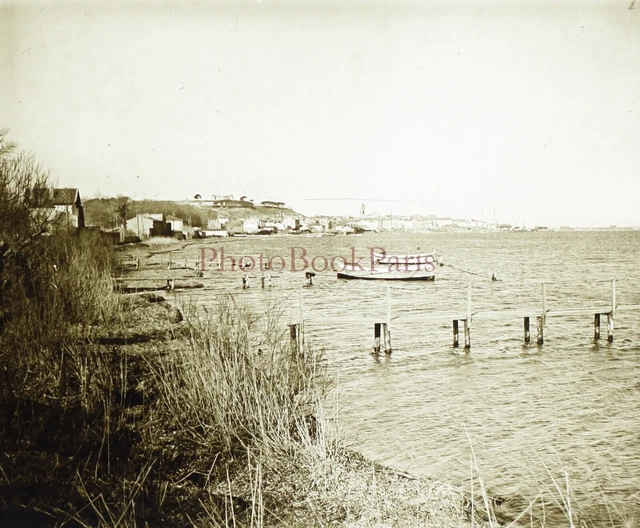 Paysage Bord de mer c1925 Photo Plaque de verre Stereo Vintage V15L30n15