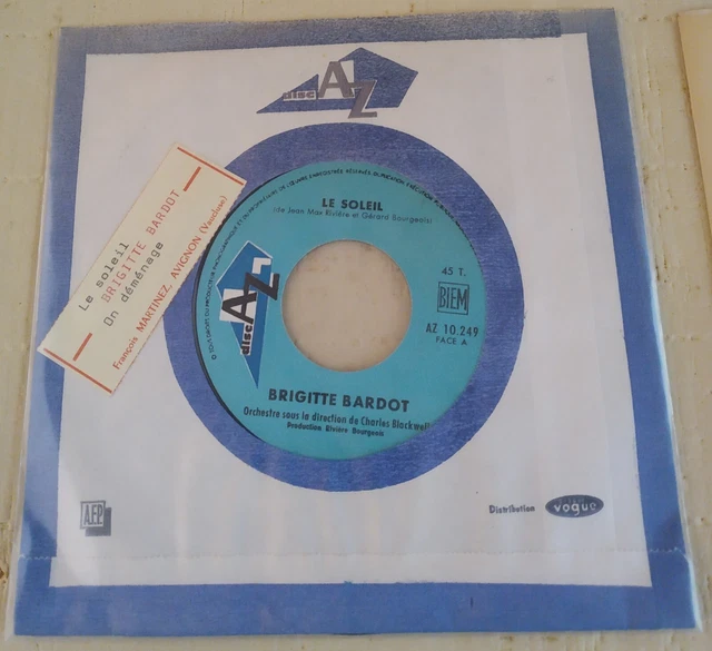 45 tours 7"  Brigitte BARDOT Le Soleil & On Déménage +  Etiquette  JUKEBOX