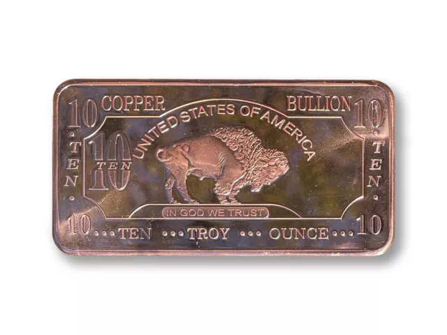 10 oz Copper Bar - American Buffalo CMC Mint - 10 Troy Ounces (311 g) Fine [Cu]