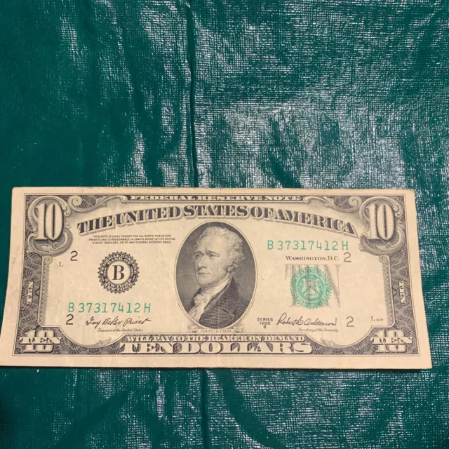 1950-B $10 Dollar Bill Federal Reserve Note FRN New York B37317412H lightly used