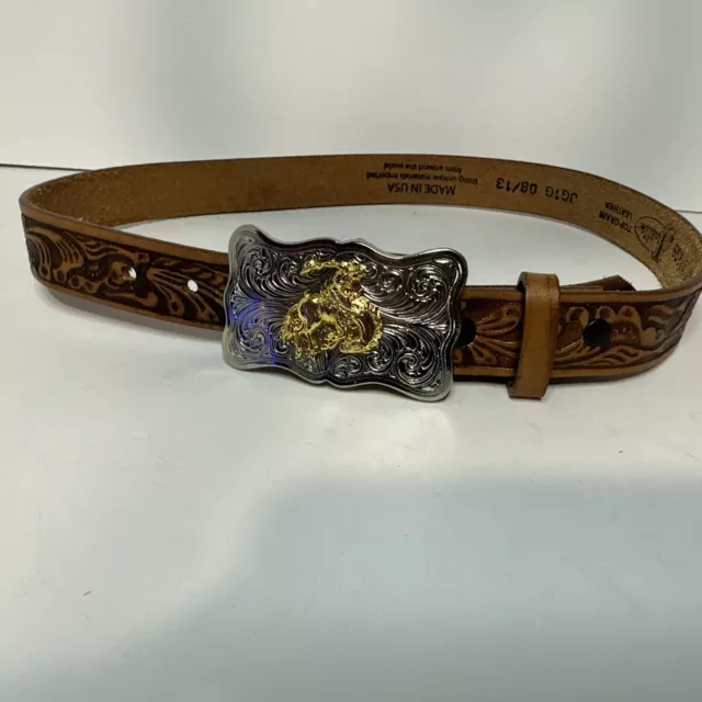 Justin Boys BRONCO  Leather Belt Made in USA Size 26 0189E