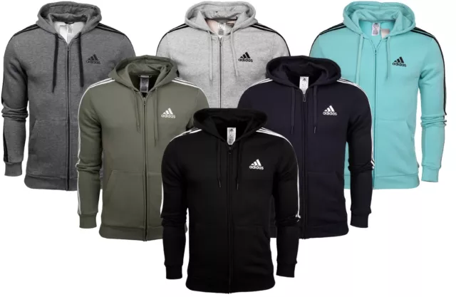 Felpa con cappuccio uomo Adidas Essentials 3 righe tracktop pile zip completa