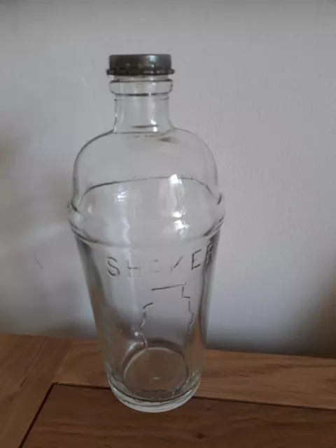 1930s (?) art deco style glass embossed cocktail shaker with metal lid