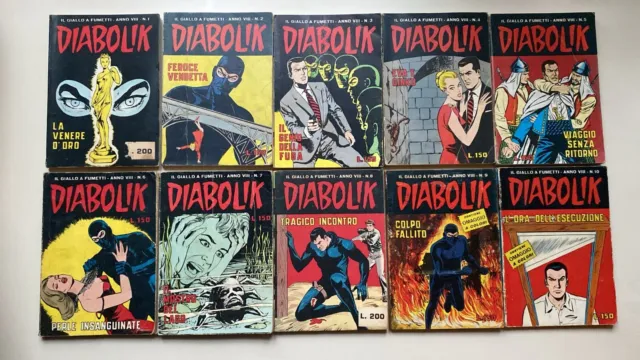 10 Fumetti DIABOLIK SERIE ORIGINALE ANNO VIII N.  1 / 10  L. 150