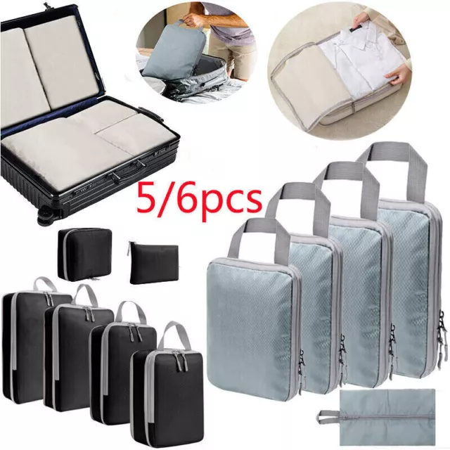 5-6Pcs Compression Packing Cubes Expandable Storage Travel Luggage Bag Organizer