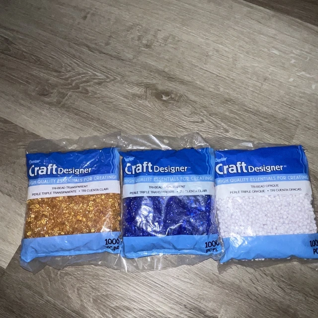 New darice craft designer tri-bead transparent Lot, 3000 Beads In Total.