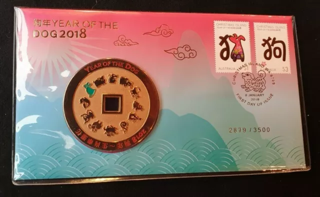 FDC Australia Christmas Island Year Of The Dog Medallion 2018 Limited Edition