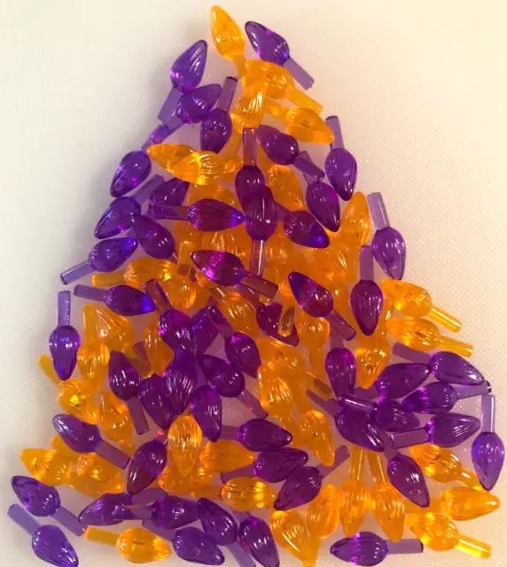 50 SMALL TWIST BULBS ORANGE PURPLE  LIGHTS Ceramic Christmas Tree Pegs VINTAGE