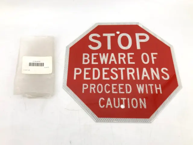 New Lyle Signs ST-015-12HA Stop Beware of Pedestrians Sign Aluminum 8UW10