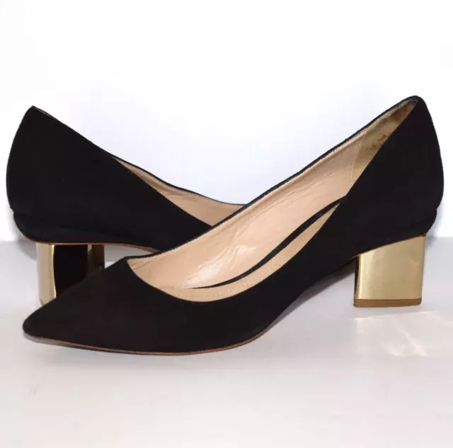 Nicholas Kirkwood Black Suede Prism Gold Heel Pointed Toe Pump Sz EU 39.5/US 9