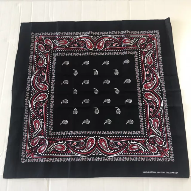 Black Red and White Bandana RN13960 All Cotton Made In USA Colorfast 22 x 21
