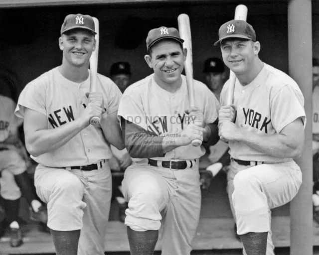 Rogers Maris, Yogi Berra And Mickey Mantle Black And White 8x10 Picture Celebrit