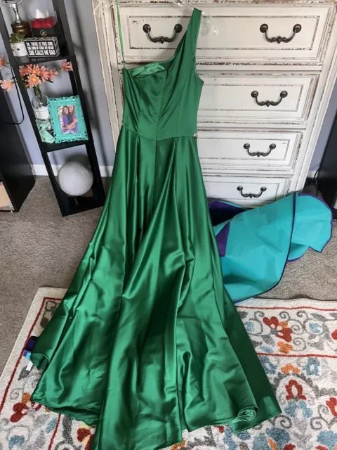 JOVANI EVENING PROM Formal Emerald One Shoulder Prom Gown With Belt ...