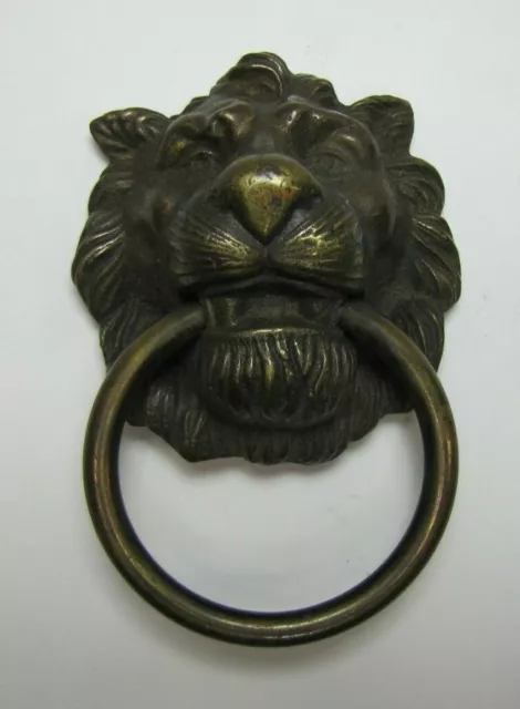 Antique Lion Head Pull Ornate Architectural Hardware Element Brass Bronze Patina
