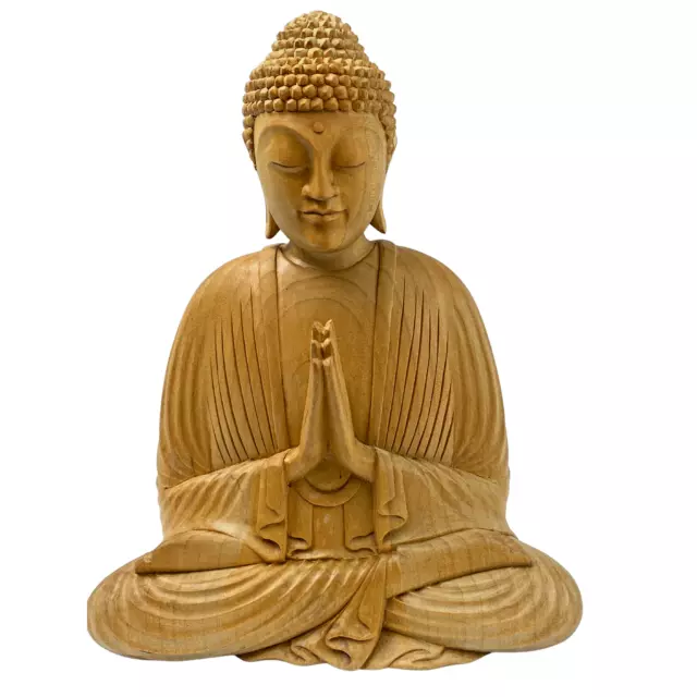 Namaste' Blessing Buddha Sculpture Handmade wood carving Statue Balinese Art