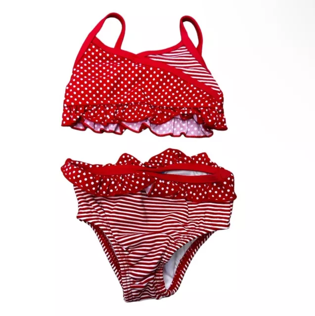 Joe Fresh Baby Girl Bathers Sz 6-12 Months 2 Piece Red White Spot Retro Style EZ