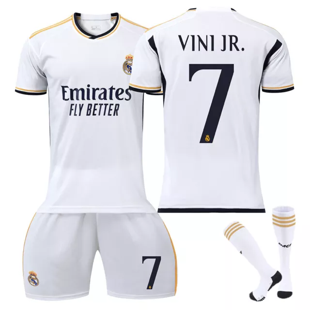 Kids Boys Football Kit 2023 2024 Real Madrid Vinicius Junior 7 Soccer Outfit Set