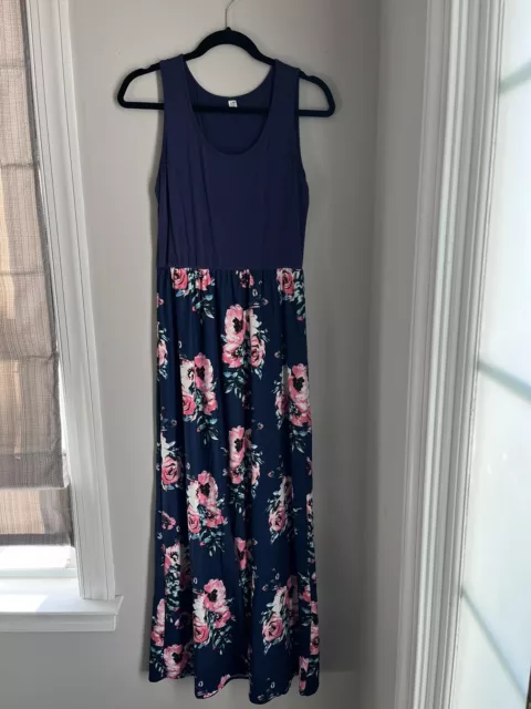 Women’s Maxi Dress Blue/purple  Floral Tank Dress Size Medium