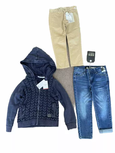 Boys Tan Chino,  Blue Jeans &  Cable Knit Jacket 3-4yrs BNWT