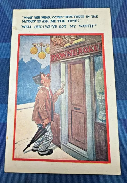 Vintage Comic Postcard 1928 Pawnbroker Pawn Shop Pocket Watch Drunk