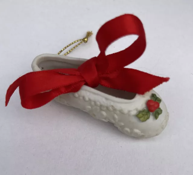 Vintage Enesco 1983 Porcelain Ballerina Slipper (shoe)  Christmas Ornament