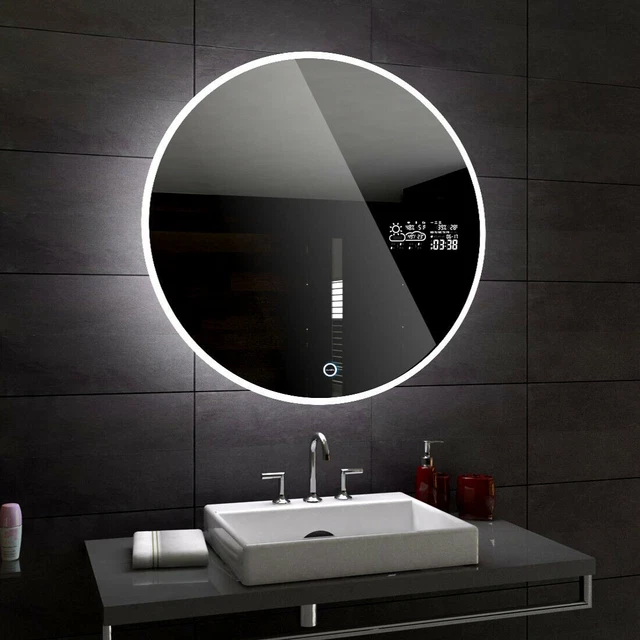 DELHI Miroir Salle De Bain Lumineux LED | Interrupteur | Accessoires Miroir ROND