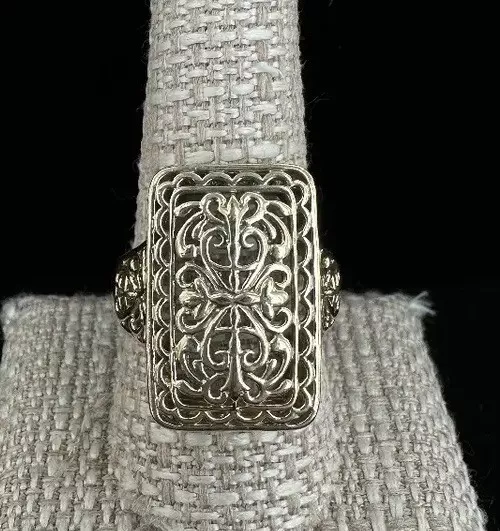 Vintage Jugendstil Design Gold + Sterling Ross Simon Filigraner Scroll Ring-Sz