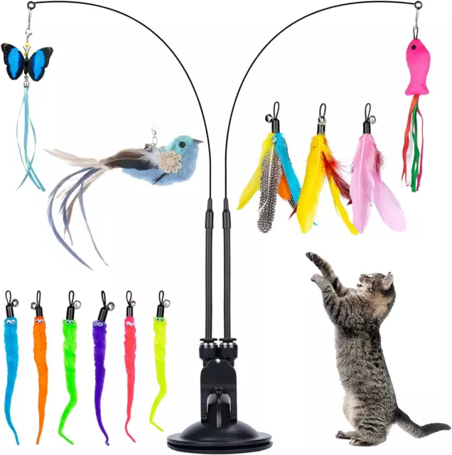 15 Pièces Jouet À Plumes Pour Chats, Jouet Pour Chat Interieur, Interactifs Joue