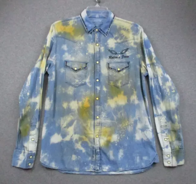 Robin’s Jean Pearl Snap Shirt Medium Mens Paint Splatter Embellished Cotton
