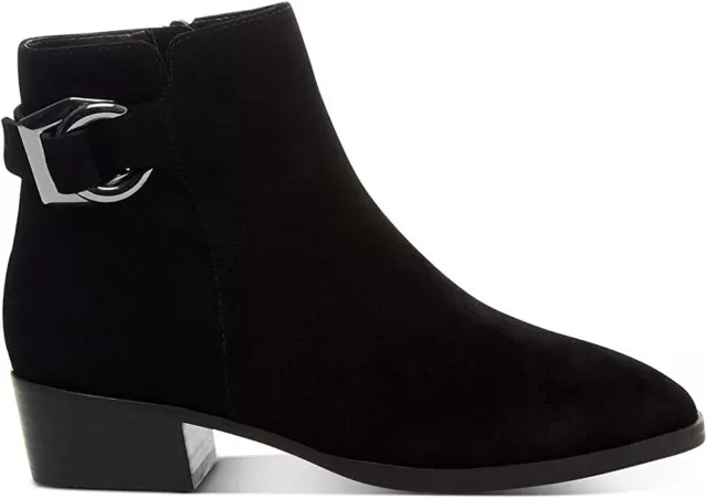 Steve Madden Ringer Ankle Booties Black Suede Pointed Toe Silver Buckle Boots 2
