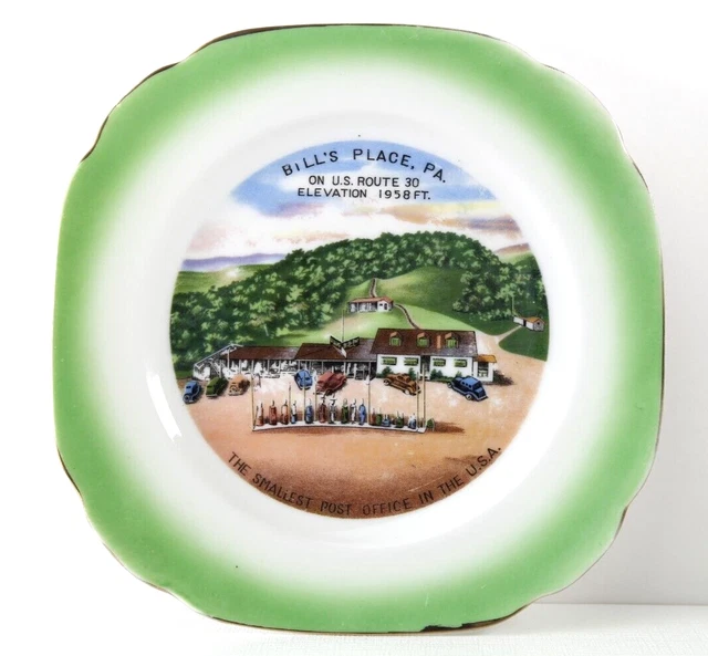 Advertising Plate Bill's Place U.S. 30 Pennsylvania Smallest Post Off. Souvenir