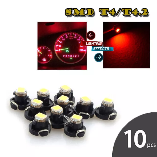 10PCS Red T4/T4.2 1SMD Dash Gauge Cluster LED Interior Instrument Bulb Light `