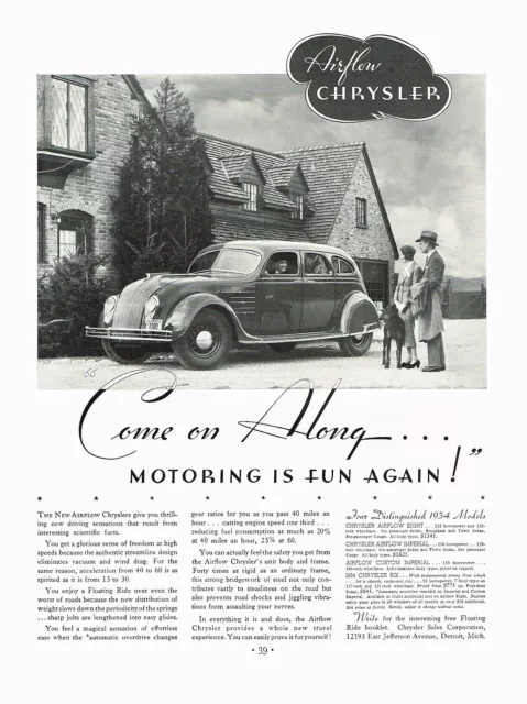 1934 BIG Original Vintage Chrysler Airflow Car Automobile Photo Print Ad b