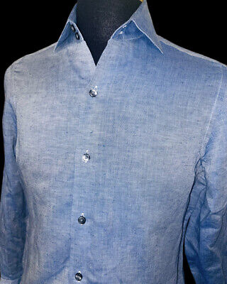 Superb Custom J Hilburn Cotton Linen Chambray Dress Shirt Sz 14.5 32/33 Mint
