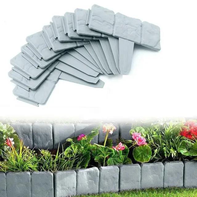 Garden Lawn Cobbled Stone Effect Plastic Edging Plant Border Simply Hammer In