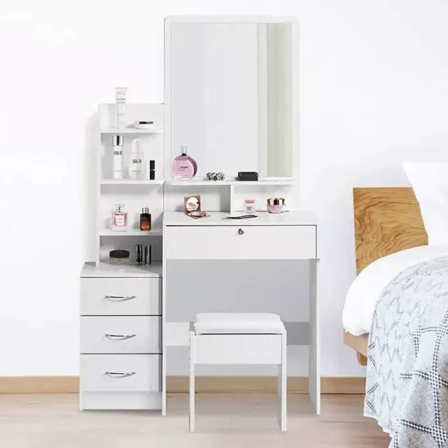 Coiffeuse Blanc - Ensembles Table de Maquillage - Miroir - Tabouret - Tiroirs