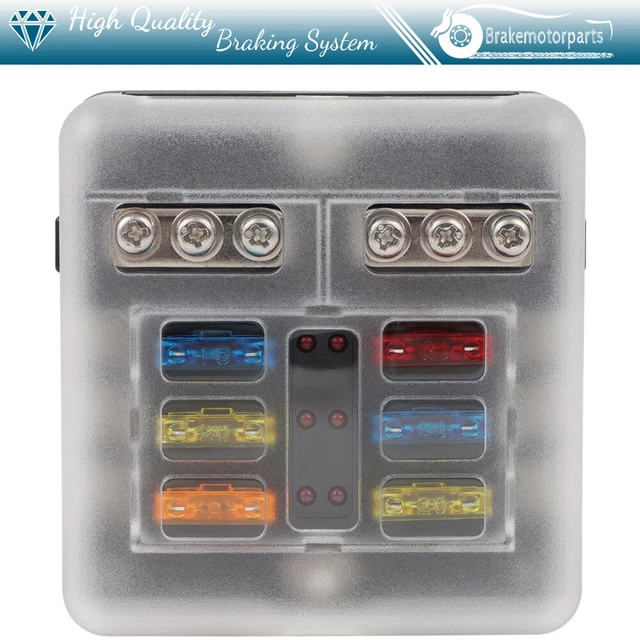 Waterproof Cover 6 Way Blade Fuse Box Block W/Negative For Boat Marine Vehicle