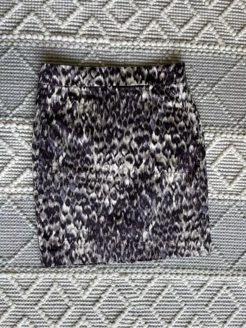 💜 EUC! J Crew Purple Water Color Leopard Print Skirt Cotton Stretch Sz 6 Jcrew