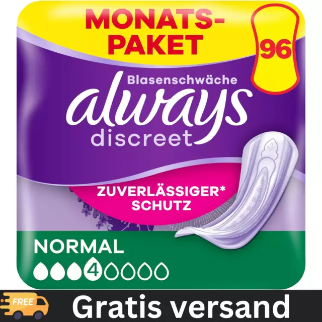 Always Discreet Inkontinenzeinlagen Normal, 96 Binden (4 X 24 Stück) Monatspaket