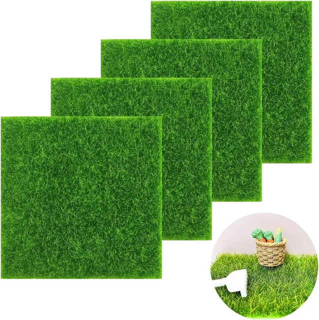 Muschio Artificiale Per Decorazioni - 4 Pezzi 15x15cm Con Recinzione, Per Diorami, Case Delle Bambine